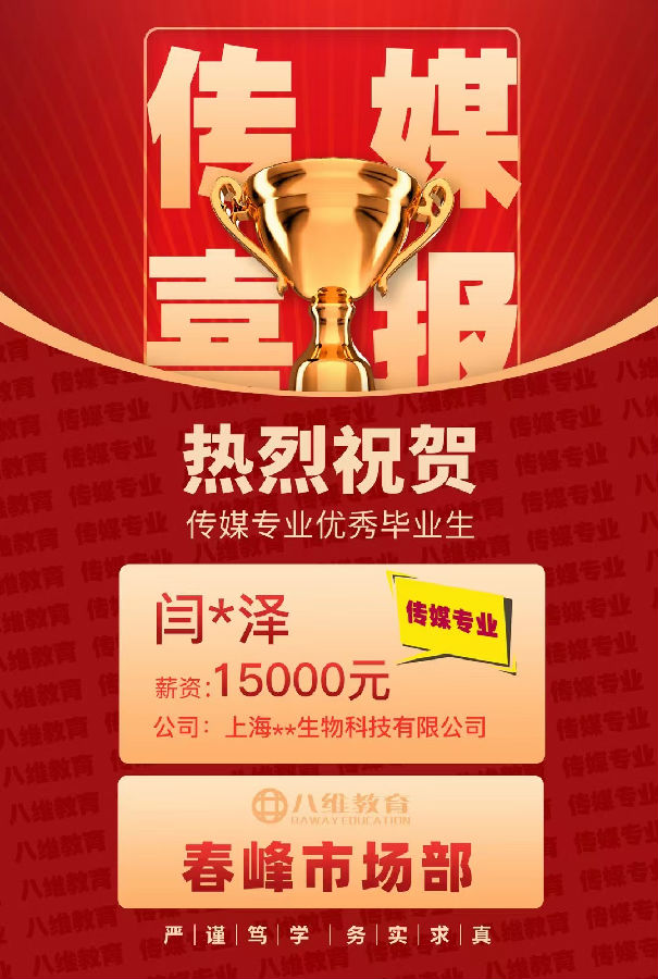 八维职业学校传媒专业优质就业喜报强势来袭