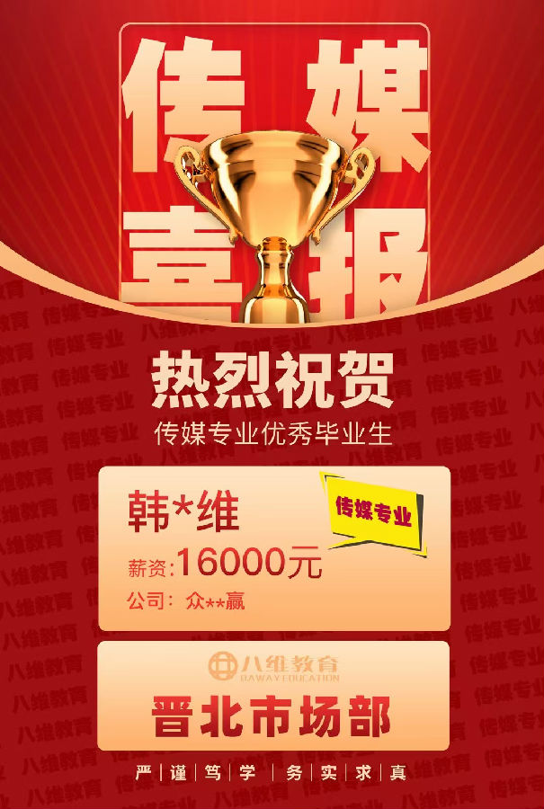 八维职业学校传媒专业优质就业喜报强势来袭