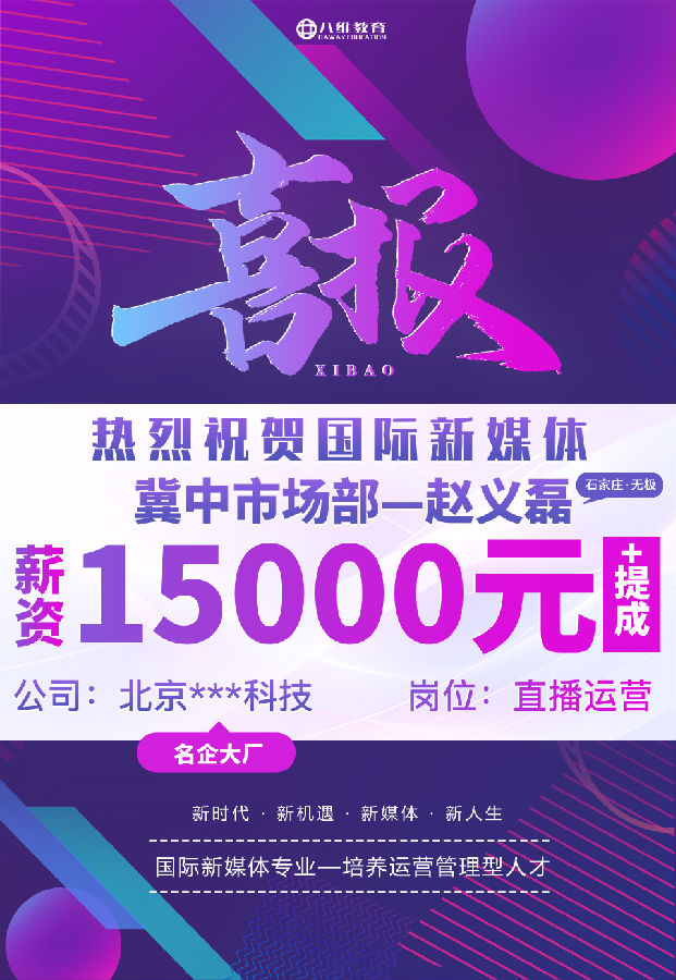八维职业学校国际新媒体最近就业喜报来袭